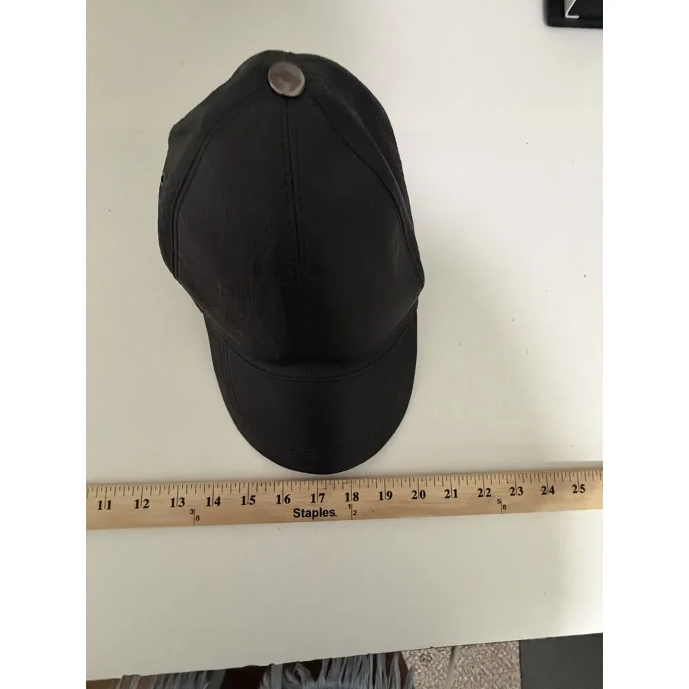 Black leather baseball cap